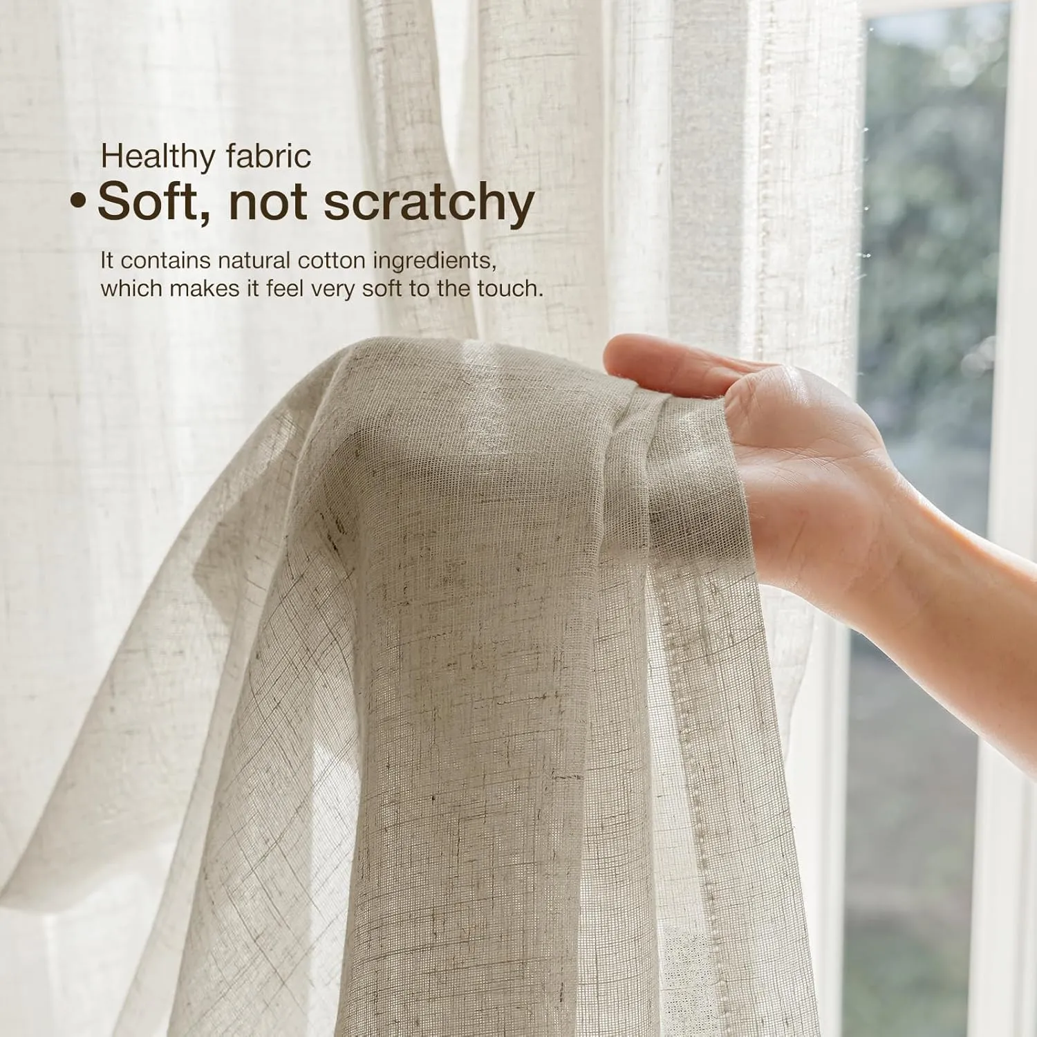 Natural Linen Curtains for Living Room 90 Inch Length 2 Panels Set, Light Filtering Semi Sheer Window Curtain Drapes for Bedroom with Curtain Rings and Clips, 52 Inch Wide Each Panel, Linen
