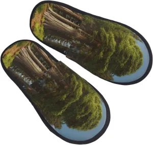 Nature Cedar Furry Slippers for Men Women Fuzzy Memory Foam Slippers Warm Comfy Slip-on Bedroom Shoes Winter House Shoes for Indoor Outdoor
