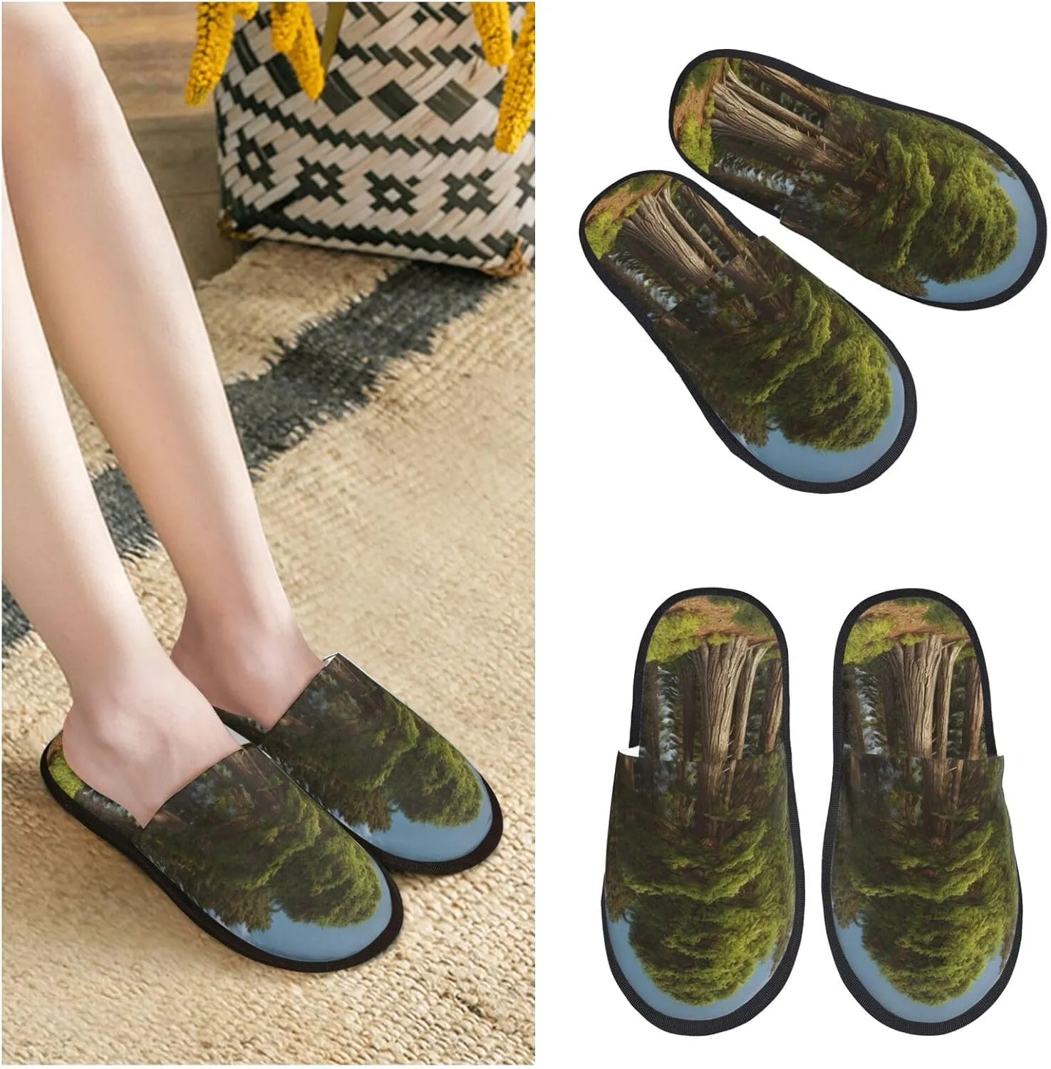 Nature Cedar Furry Slippers for Men Women Fuzzy Memory Foam Slippers Warm Comfy Slip-on Bedroom Shoes Winter House Shoes for Indoor Outdoor