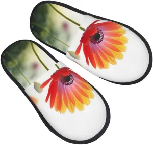Nature Flower Furry Slippers for Men Women Fuzzy Memory Foam Slippers Warm Comfy Slip-on Bedroom Shoes Winter House Shoes for Indoor Outdoor Medium