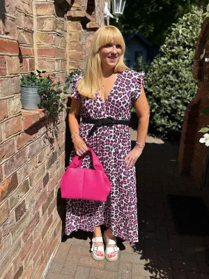 Navy Bubble Cotton Leopard Frill Dress Lara