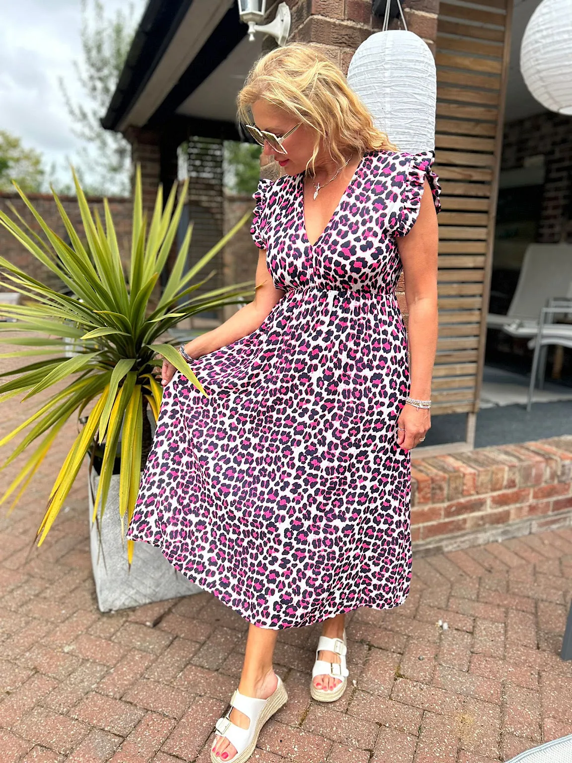 Navy Bubble Cotton Leopard Frill Dress Lara