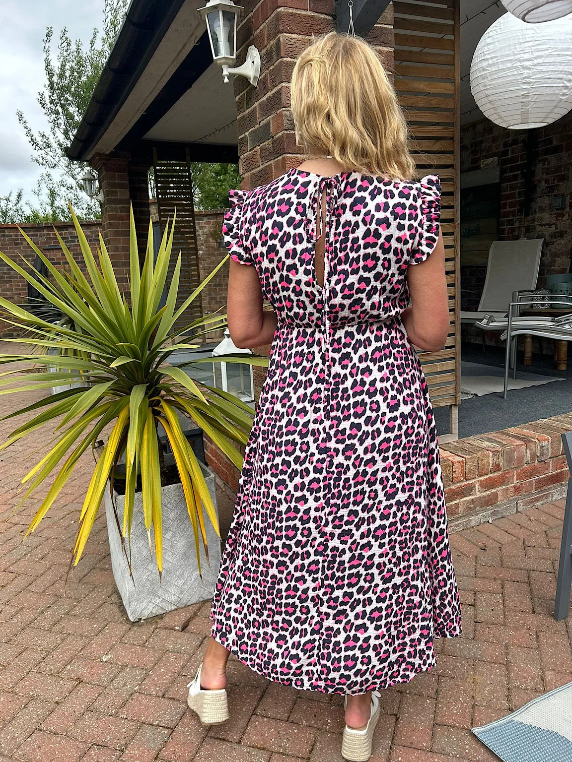 Navy Bubble Cotton Leopard Frill Dress Lara