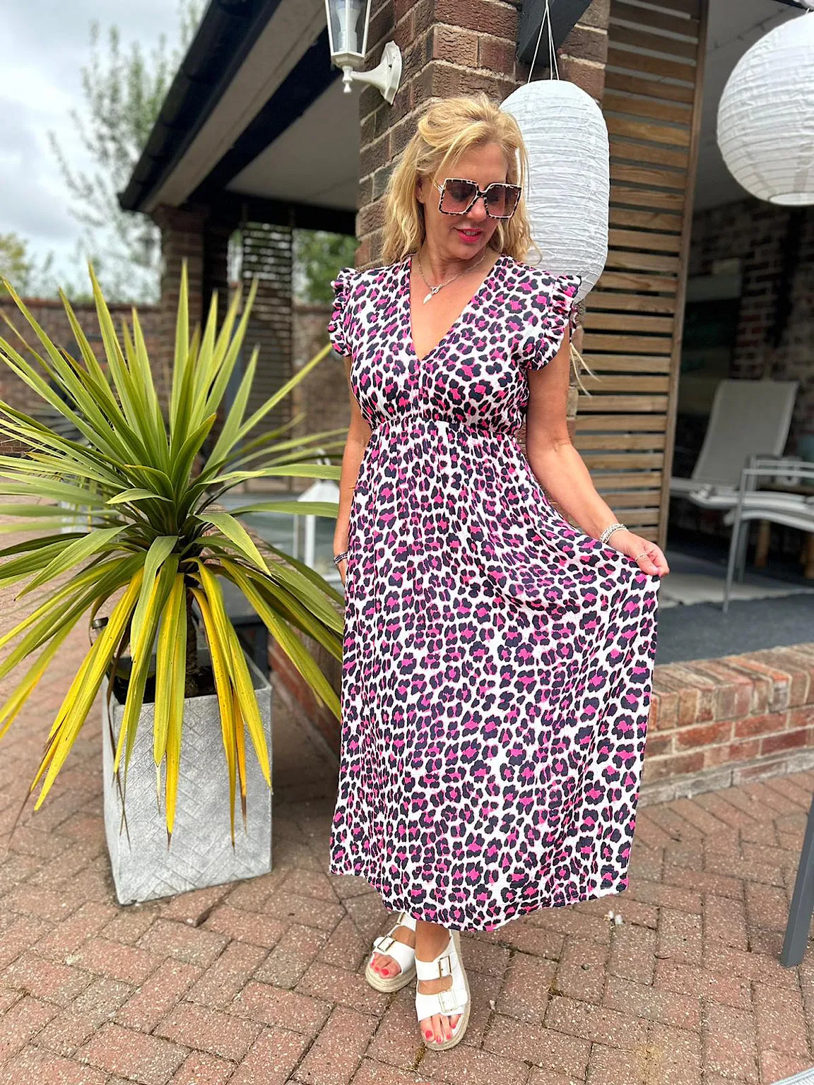 Navy Bubble Cotton Leopard Frill Dress Lara