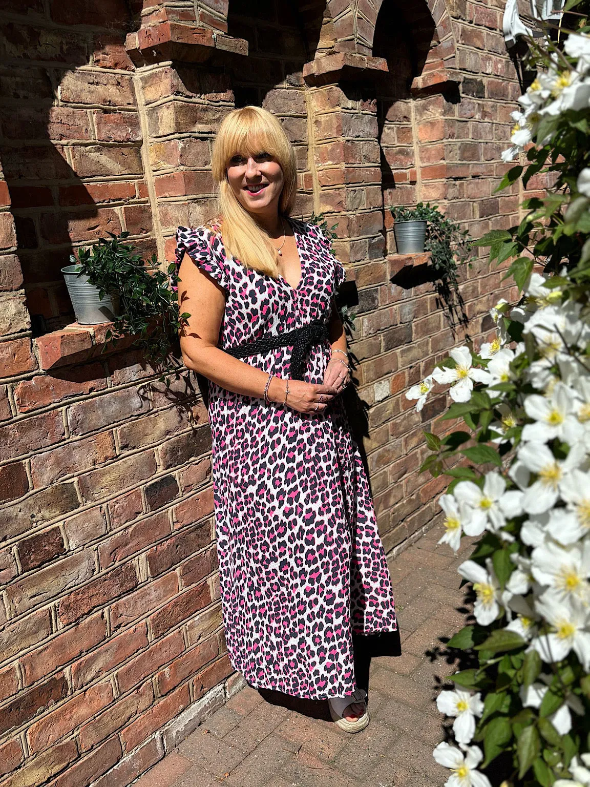 Navy Bubble Cotton Leopard Frill Dress Lara