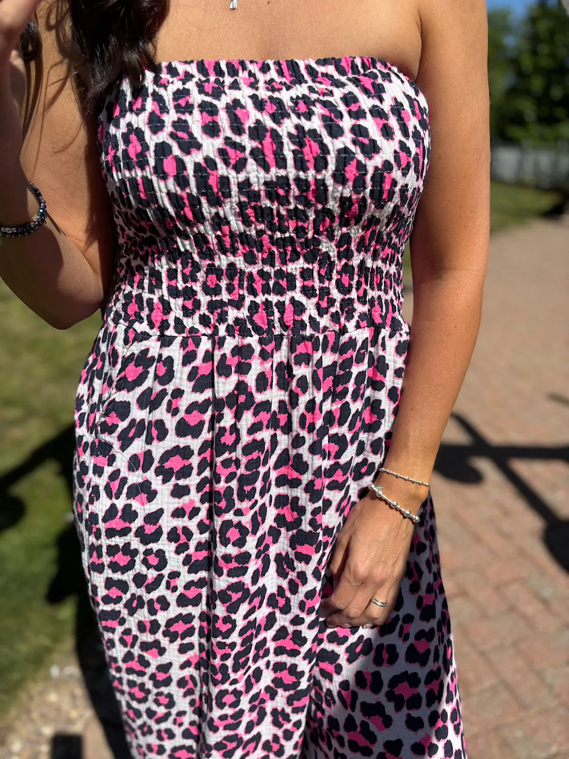 Navy Bubble Cotton Leopard Jumpsuit Patsy
