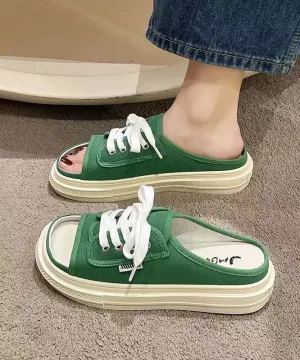 New Summer Stylish Green Lace up Canvas Slide Sandals JJ077