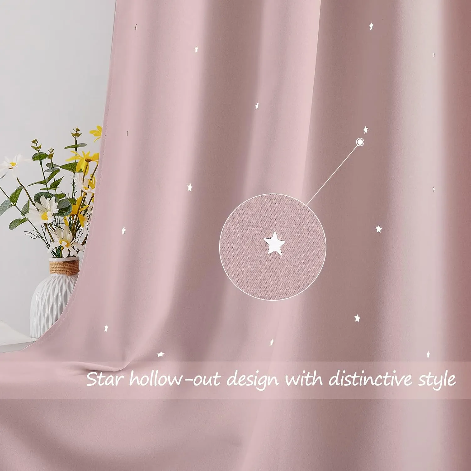 NICETOWN Nursery Blackout Curtains for Babys Bedroom, Grommet Thermal Insulated Room Darkening Kids Star Curtains for Girls Room Thanksgiving Decor, 1 Panel of 52 x 63 Inch, Light Pink