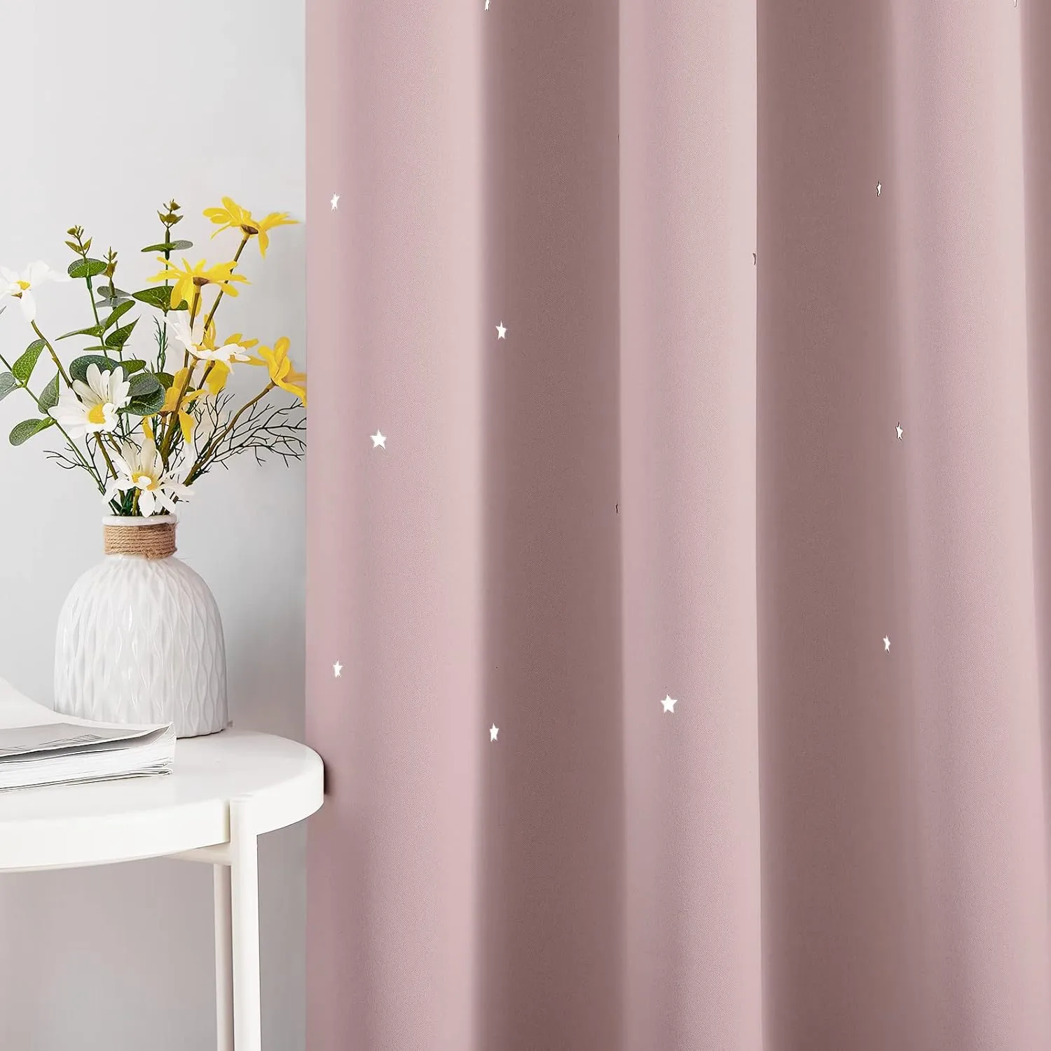 NICETOWN Nursery Blackout Curtains for Babys Bedroom, Grommet Thermal Insulated Room Darkening Kids Star Curtains for Girls Room Thanksgiving Decor, 1 Panel of 52 x 63 Inch, Light Pink