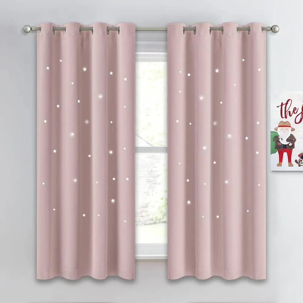 NICETOWN Nursery Blackout Curtains for Babys Bedroom, Grommet Thermal Insulated Room Darkening Kids Star Curtains for Girls Room Thanksgiving Decor, 1 Panel of 52 x 63 Inch, Light Pink
