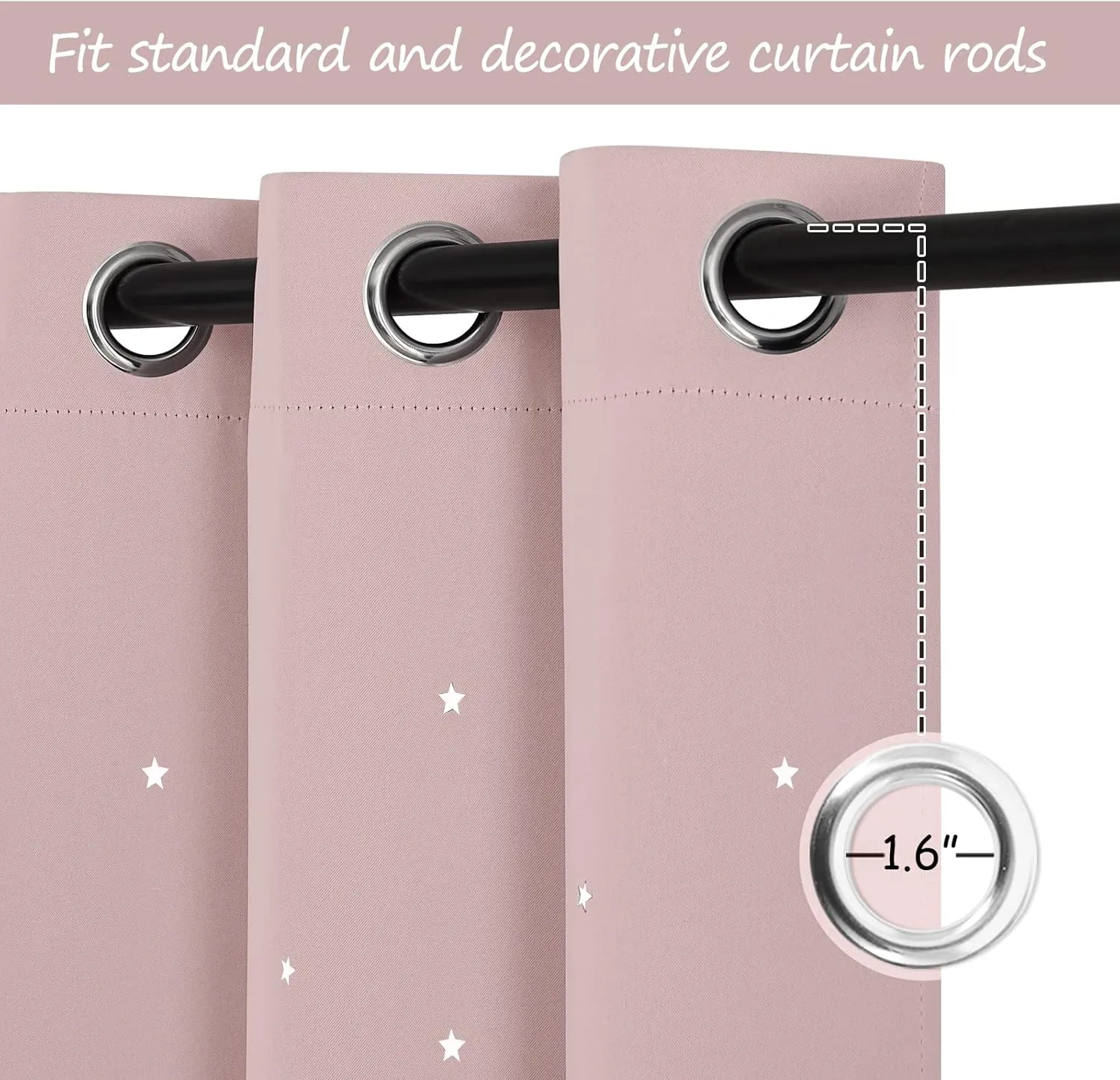 NICETOWN Nursery Blackout Curtains for Babys Bedroom, Grommet Thermal Insulated Room Darkening Kids Star Curtains for Girls Room Thanksgiving Decor, 1 Panel of 52 x 63 Inch, Light Pink