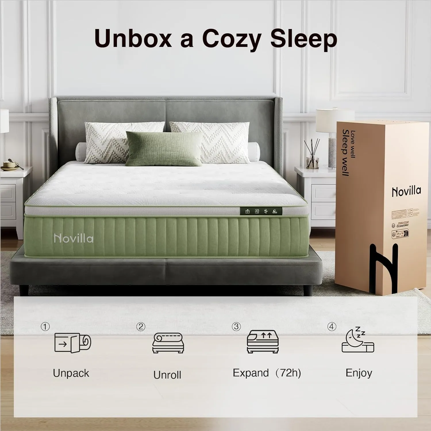 Novilla Hybrid King Mattress, 12 Inch King Size Hybrid Mattress in a Box with Individually Wrapped Coils & Euro Top for Pressure Relief & Motion Isolation & Cool Night Sleep, CertiPUR-US Certified