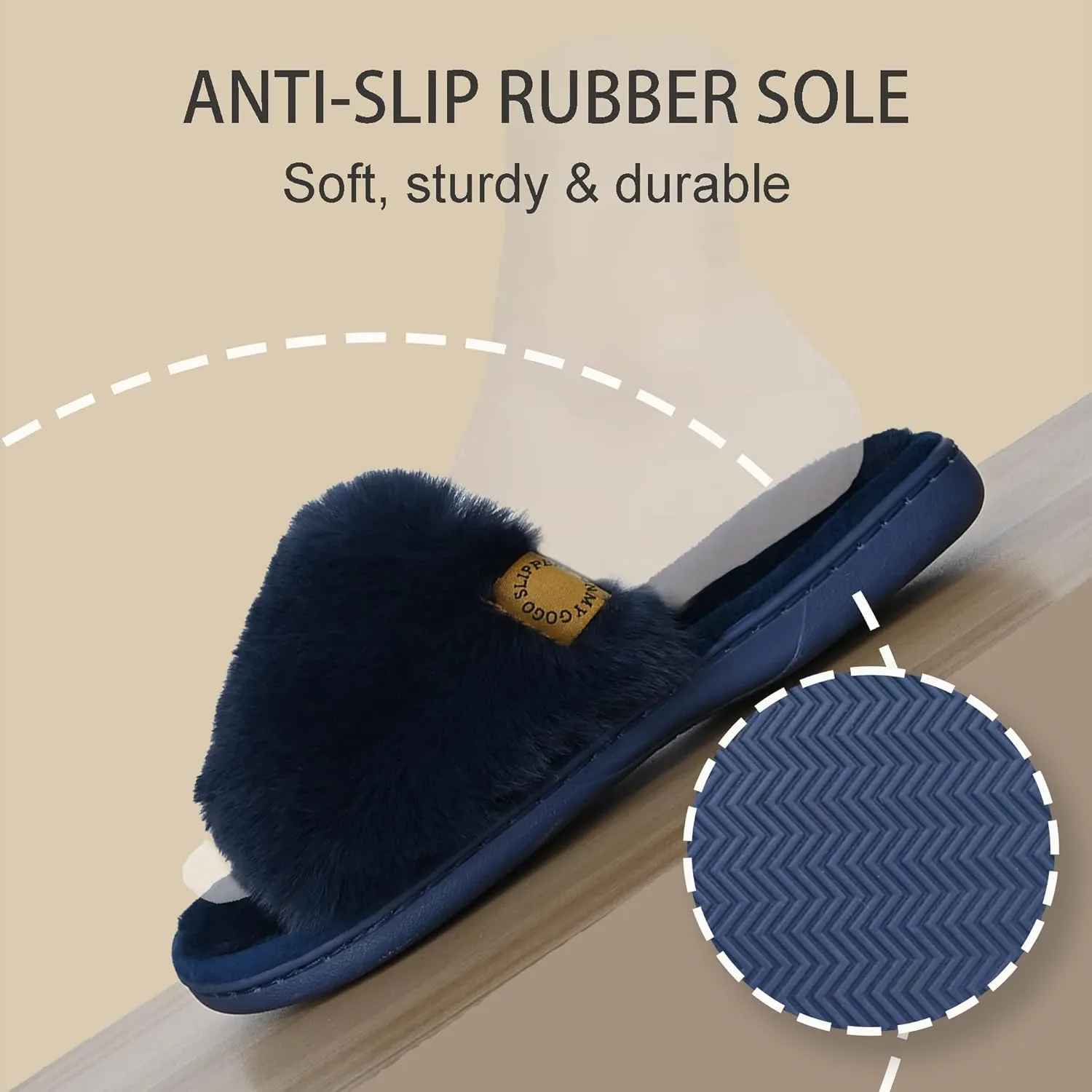 Onmygogo Indoor Slippers for Women Open Toe with Memory Foam, Soft Faux Fur Nonslip House Slippers