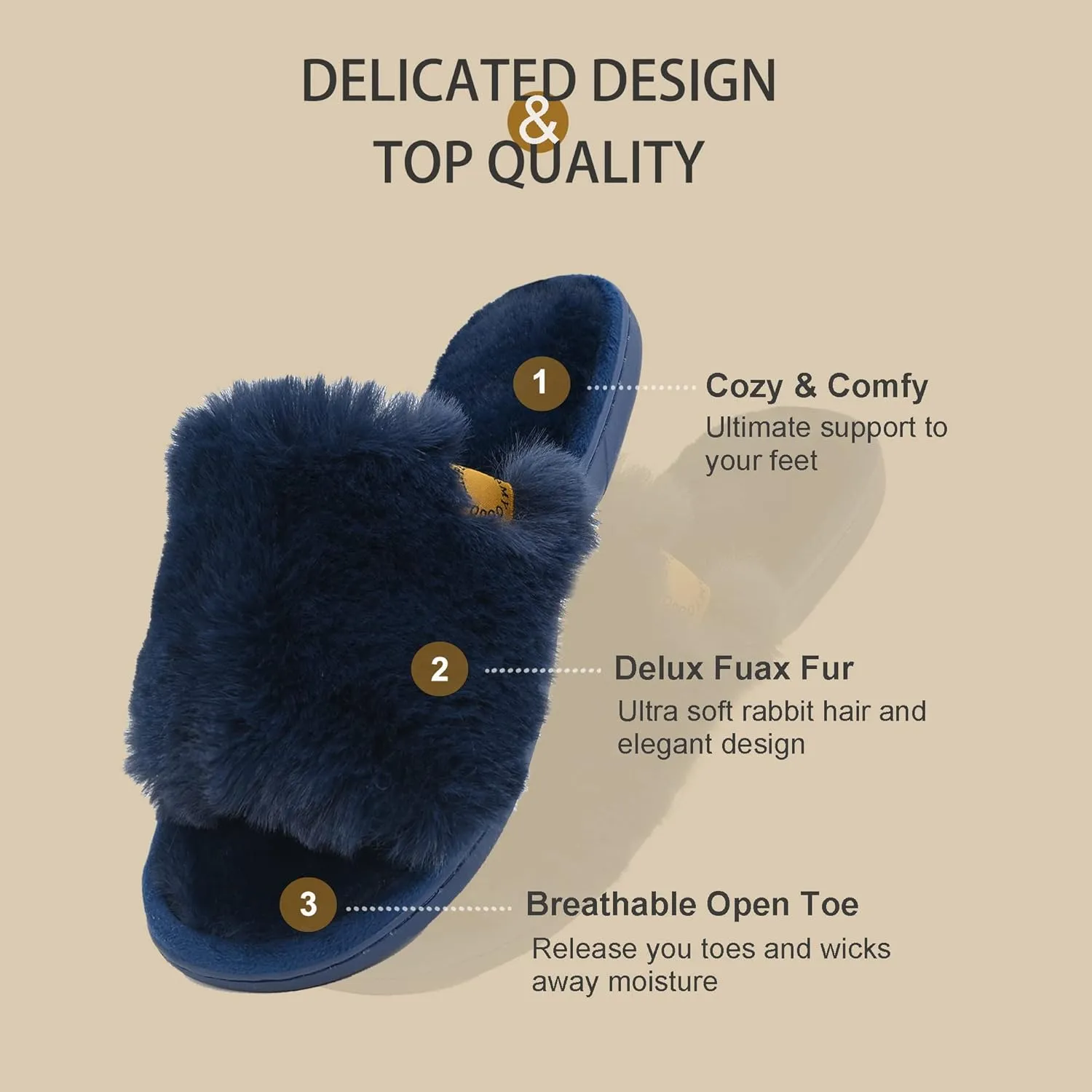 Onmygogo Indoor Slippers for Women Open Toe with Memory Foam, Soft Faux Fur Nonslip House Slippers