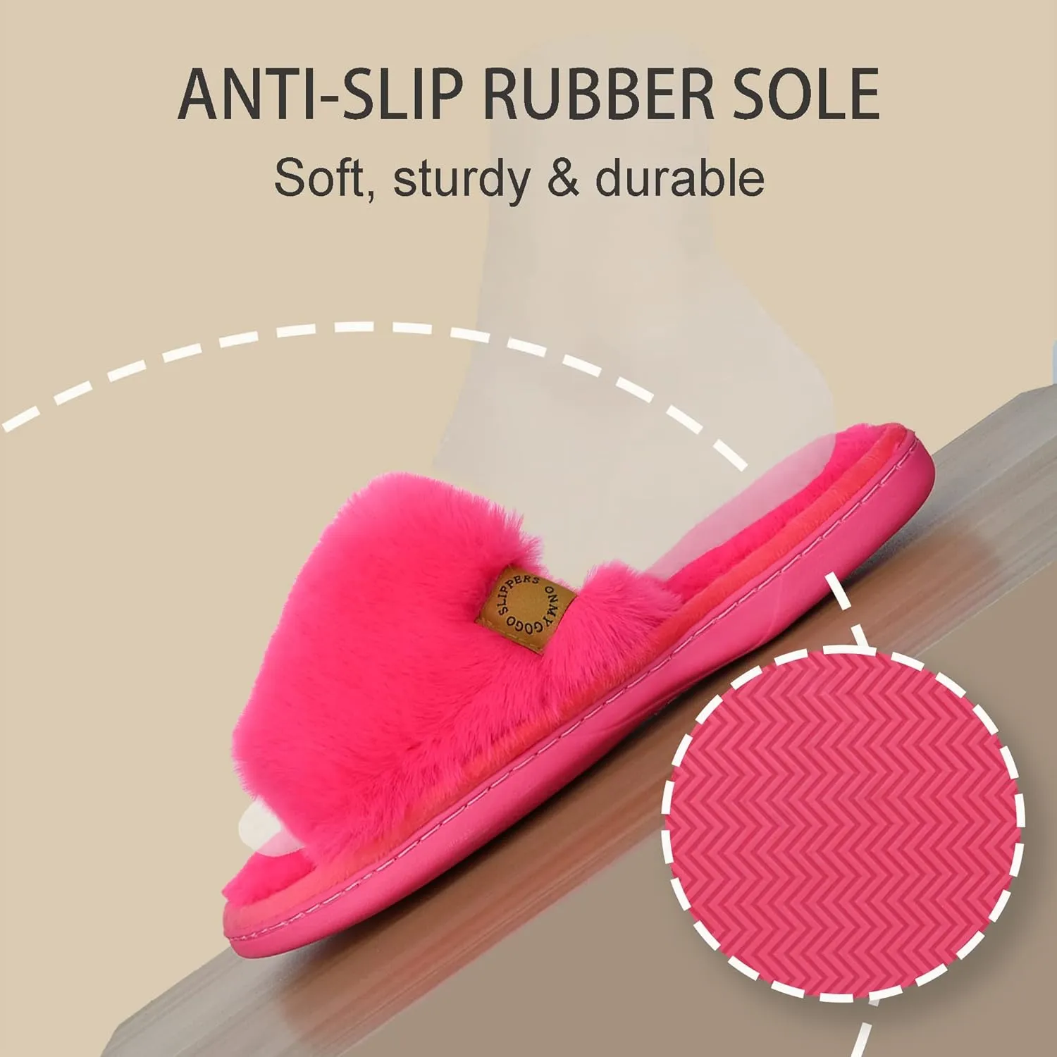 Onmygogo Indoor Slippers for Women Open Toe with Memory Foam, Soft Faux Fur Nonslip House Slippers