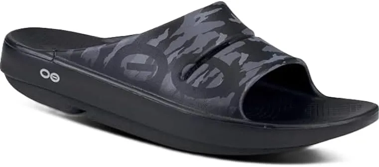 OOFOS OOahh Slide, Black Camo - Men’s Size 6, Women’s 8 Lightweight Recovery Footwear Reduces Stress on Feet, Joints & Back Machine Washable 8 Women/6 Men