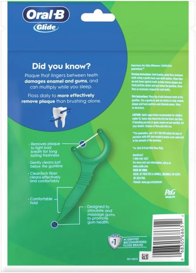 Oral-B Glide Mint Dental Floss Picks with Long Lasting Scope Flavor, 3 Pack of 75 Picks (225 Total)