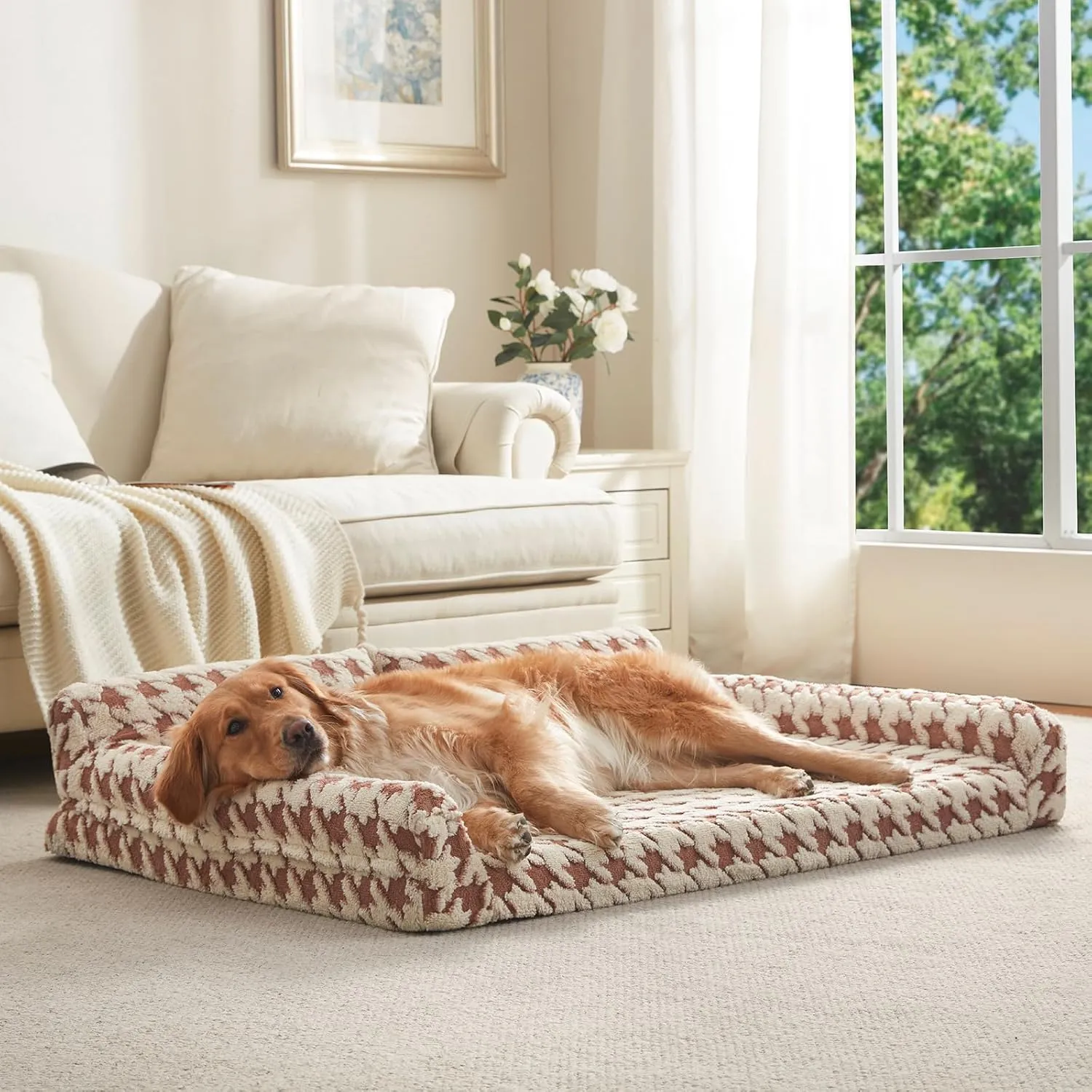 Orthopedic Dog Beds for Large Dogs Washable, Detachable Side Bolster and Pillow, XL Dog Sofa with Memory Foam, with Removable Cover and Non-Slip Bottom, Brown