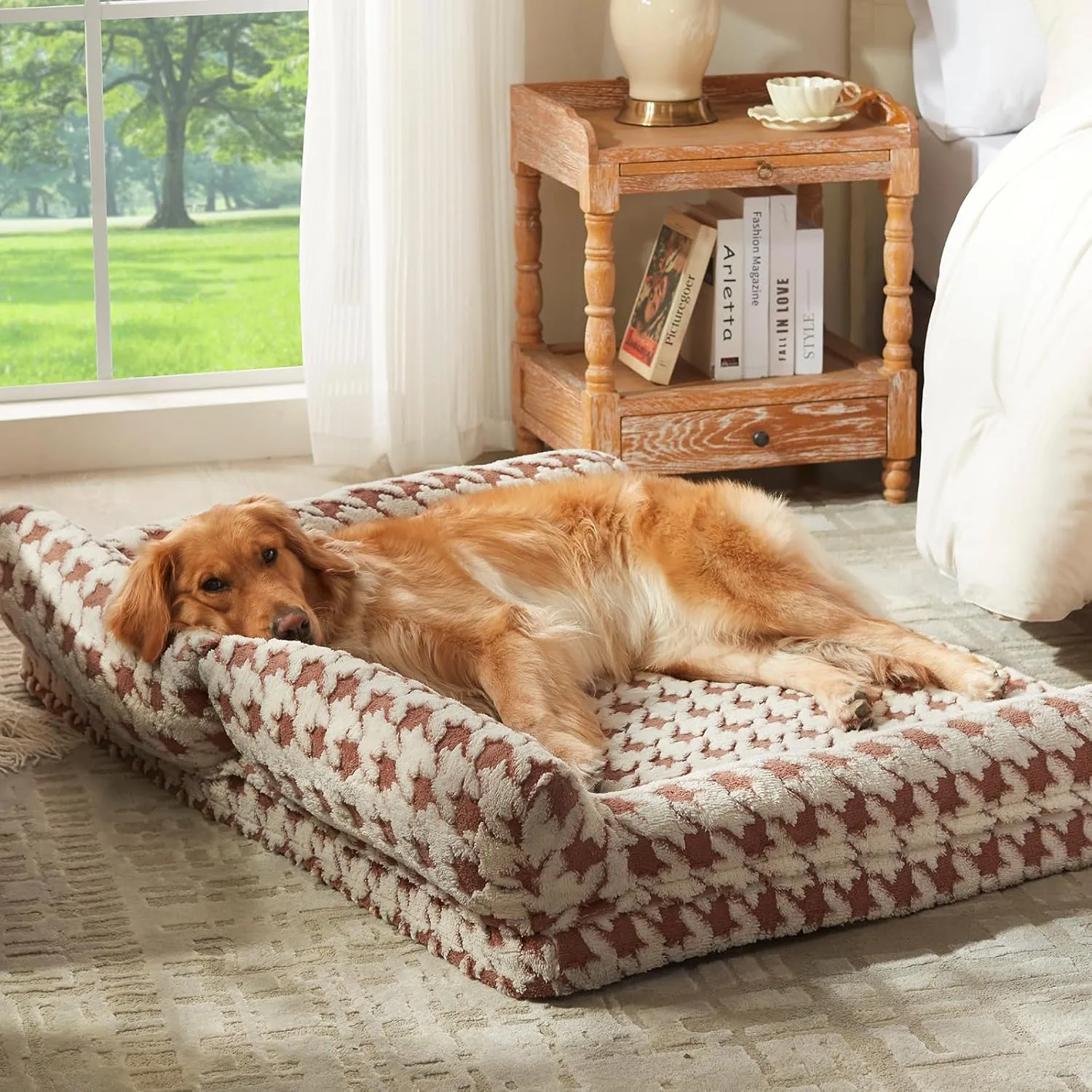 Orthopedic Dog Beds for Large Dogs Washable, Detachable Side Bolster and Pillow, XL Dog Sofa with Memory Foam, with Removable Cover and Non-Slip Bottom, Brown