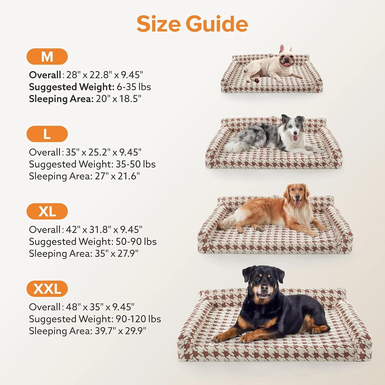 Orthopedic Dog Beds for Large Dogs Washable, Detachable Side Bolster and Pillow, XL Dog Sofa with Memory Foam, with Removable Cover and Non-Slip Bottom, Brown