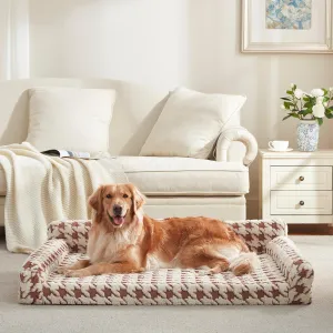 Orthopedic Dog Beds for Large Dogs Washable, Detachable Side Bolster and Pillow, XL Dog Sofa with Memory Foam, with Removable Cover and Non-Slip Bottom, Brown