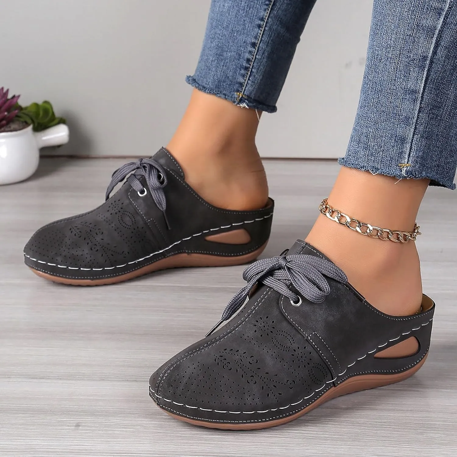 Orthopedic Sandals for Women Comfortable Arch Support Slides Closed Toe Hollow Slides Sandals Outdoor Walking Thick-Soled Sandal Lace Up Boho Casual High Wedges Walking Strappy Footwear