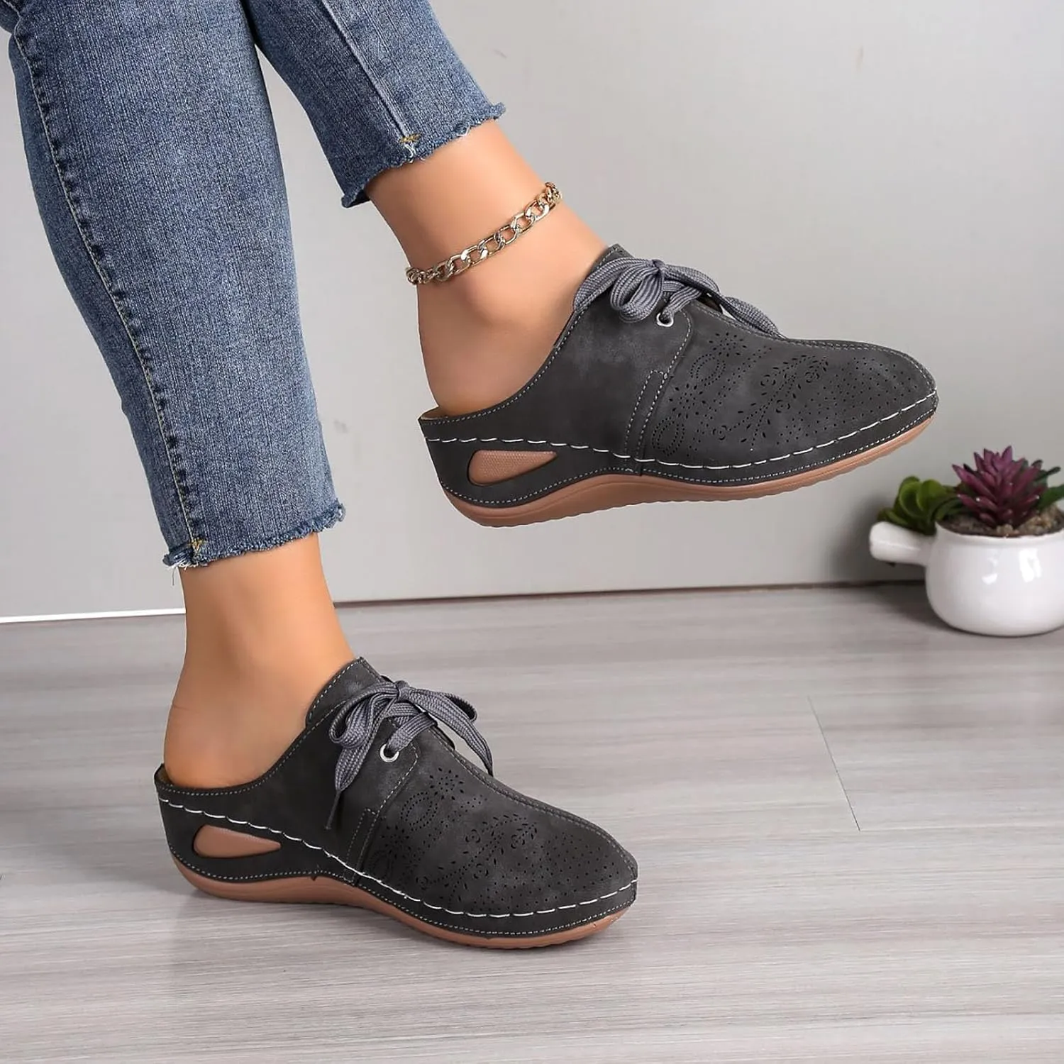 Orthopedic Sandals for Women Comfortable Arch Support Slides Closed Toe Hollow Slides Sandals Outdoor Walking Thick-Soled Sandal Lace Up Boho Casual High Wedges Walking Strappy Footwear