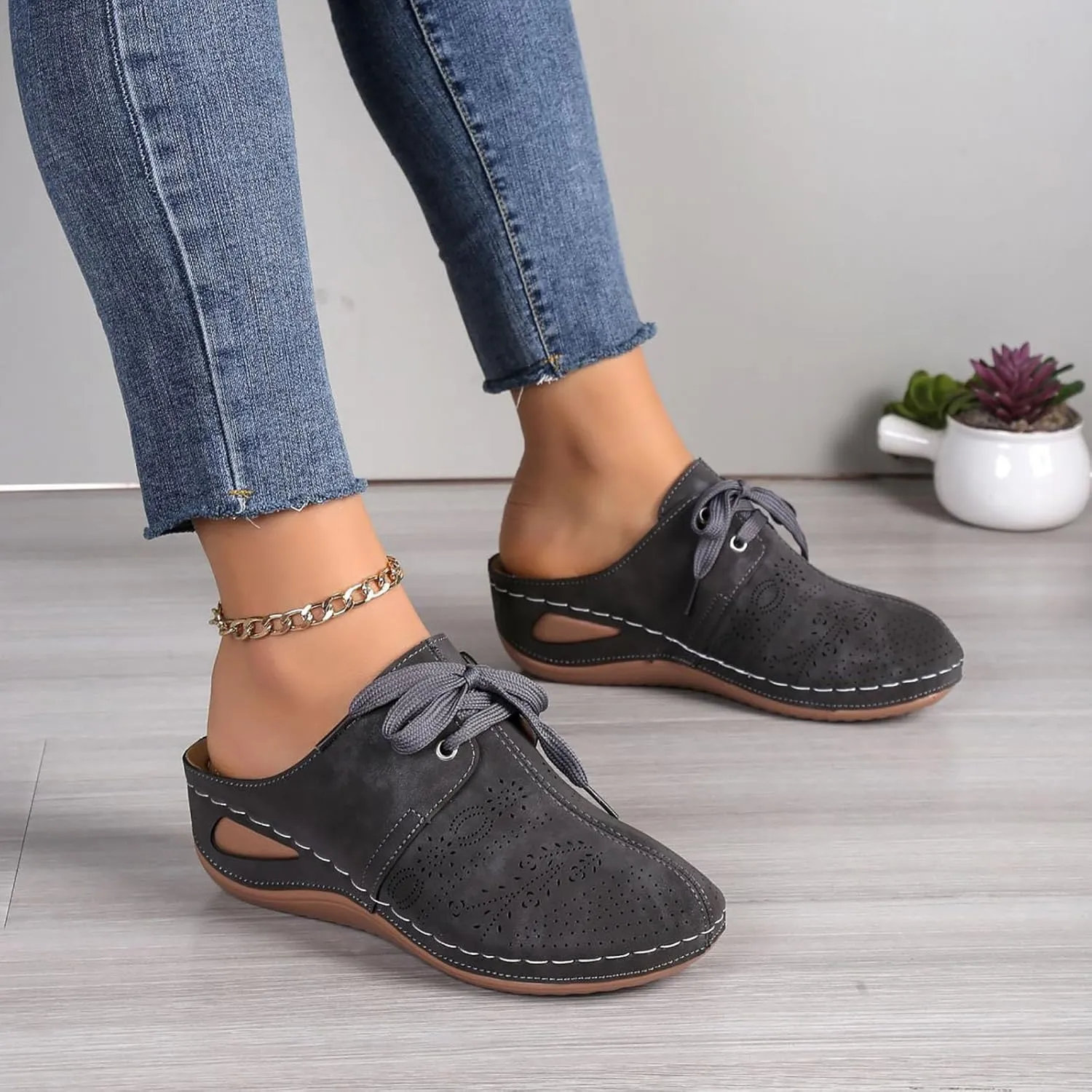 Orthopedic Sandals for Women Comfortable Arch Support Slides Closed Toe Hollow Slides Sandals Outdoor Walking Thick-Soled Sandal Lace Up Boho Casual High Wedges Walking Strappy Footwear