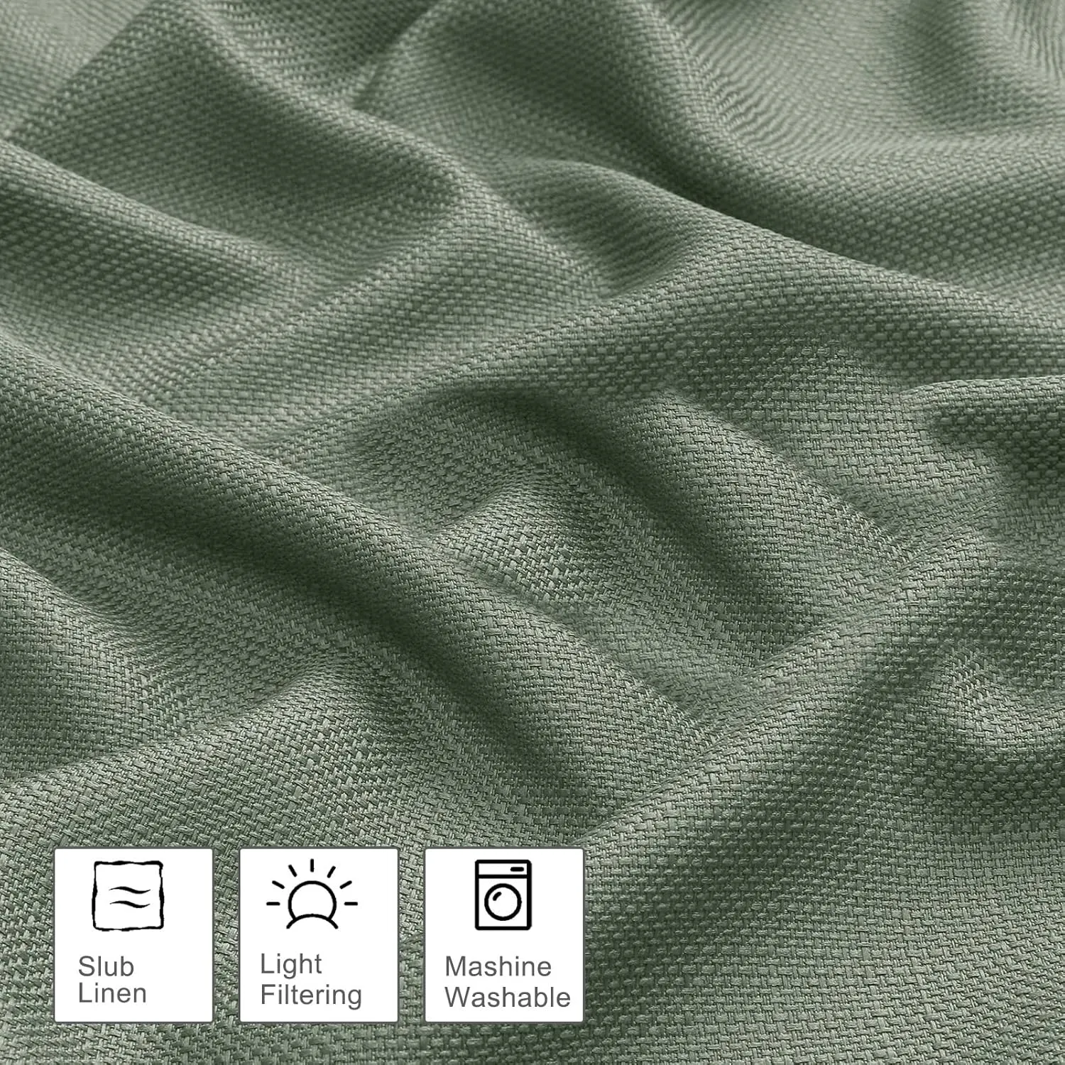 OWENIE Bob Green Kitchen Curtains 36 Inch Length Tier Curtain, Faux Linen Textured Small Cafe Curtains, Light Filtering Short Window Drapes for Bathroom Basement, Each 30W x 36L inch, 2PCS