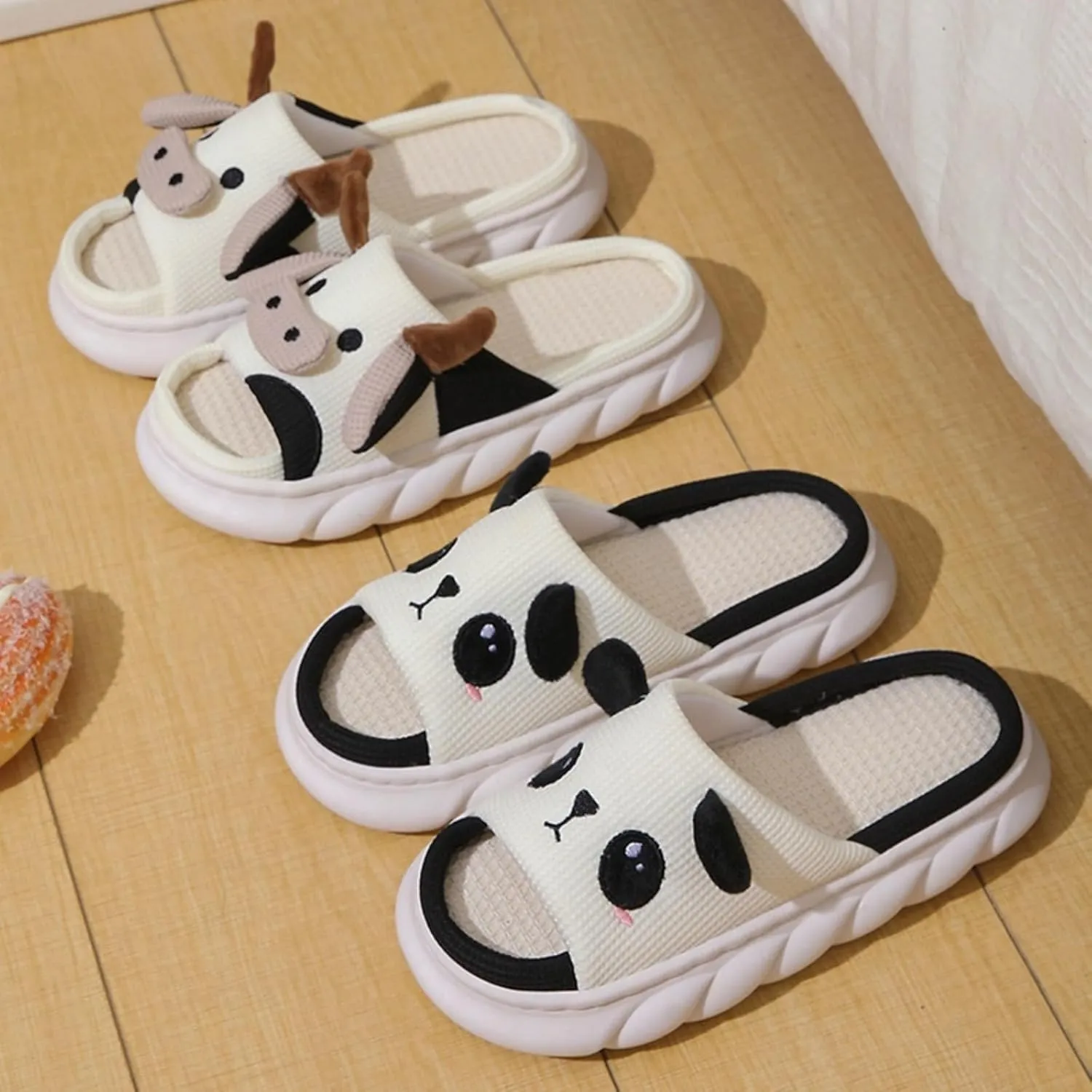 Panda Slippers for Women Men Indoor Couple Linen Slippers Cute Cartoon Panda Animal Slides Sandals Adult Mens Cow Home Slippers Comfy House Slippers Outdoor Shoes Non-Slip Slippers