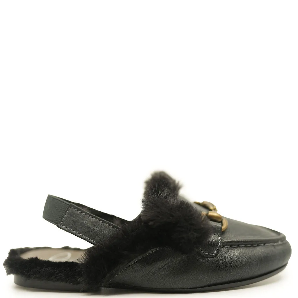 Papanatas Black Leather Fur Buckle Slingback