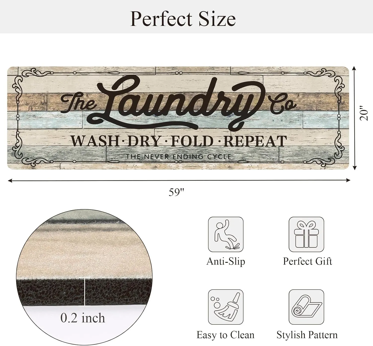 Pauwer Farmhouse Laundry Room Rug Runner 20"x59" Rubber Non Slip Kitchen Mats for Floor Waterproof Laundry Area Rug Washable Floor Carpet Runner for Entryway Bathroom Hallway Mudroom