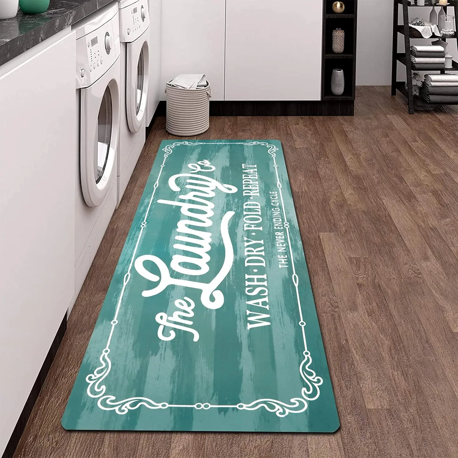 Pauwer Farmhouse Laundry Room Rug Runner 20"x59" Rubber Non Slip Kitchen Mats for Floor Waterproof Laundry Area Rug Washable Floor Carpet Runner for Entryway Bathroom Hallway Mudroom