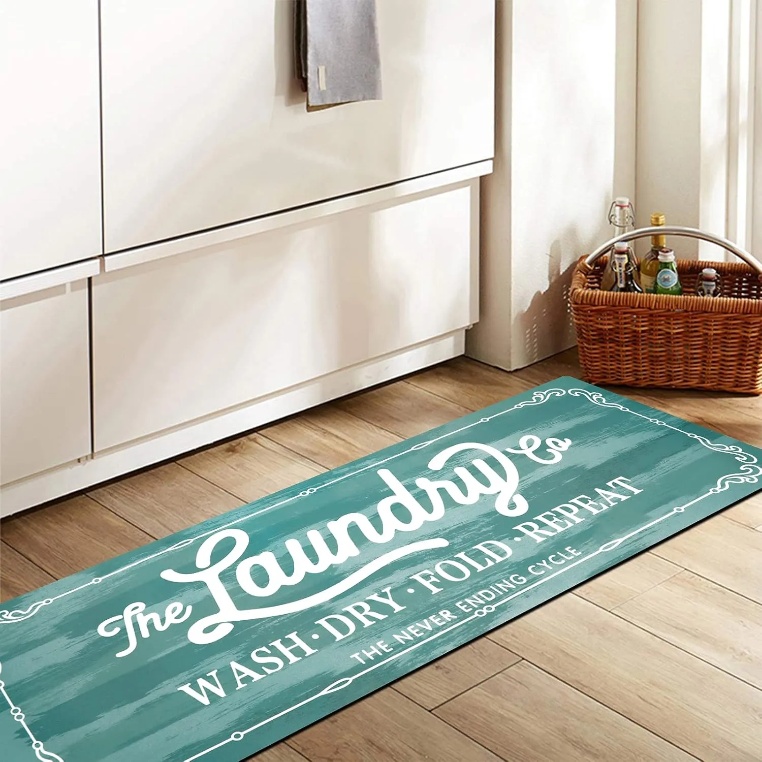 Pauwer Farmhouse Laundry Room Rug Runner 20"x59" Rubber Non Slip Kitchen Mats for Floor Waterproof Laundry Area Rug Washable Floor Carpet Runner for Entryway Bathroom Hallway Mudroom
