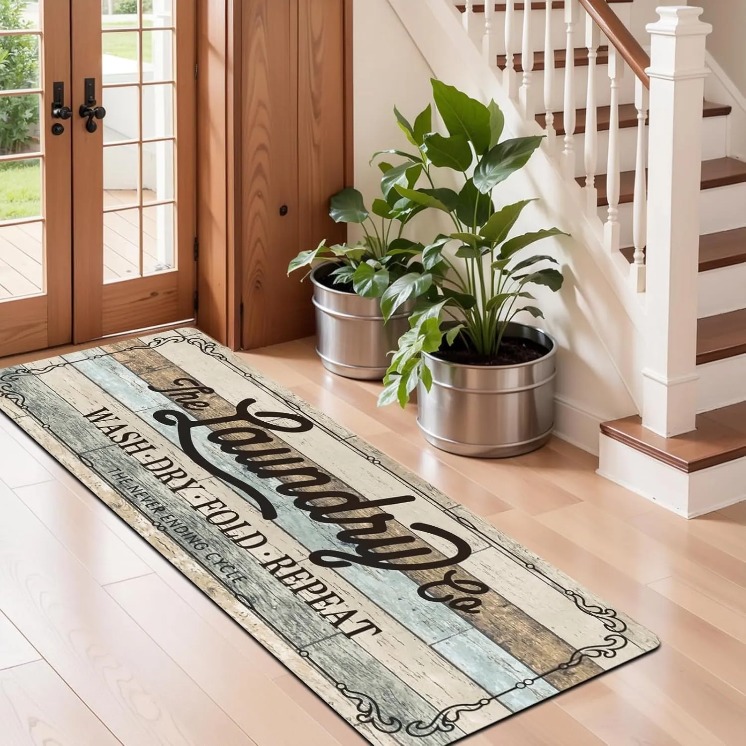 Pauwer Farmhouse Laundry Room Rug Runner 20"x59" Rubber Non Slip Kitchen Mats for Floor Waterproof Laundry Area Rug Washable Floor Carpet Runner for Entryway Bathroom Hallway Mudroom
