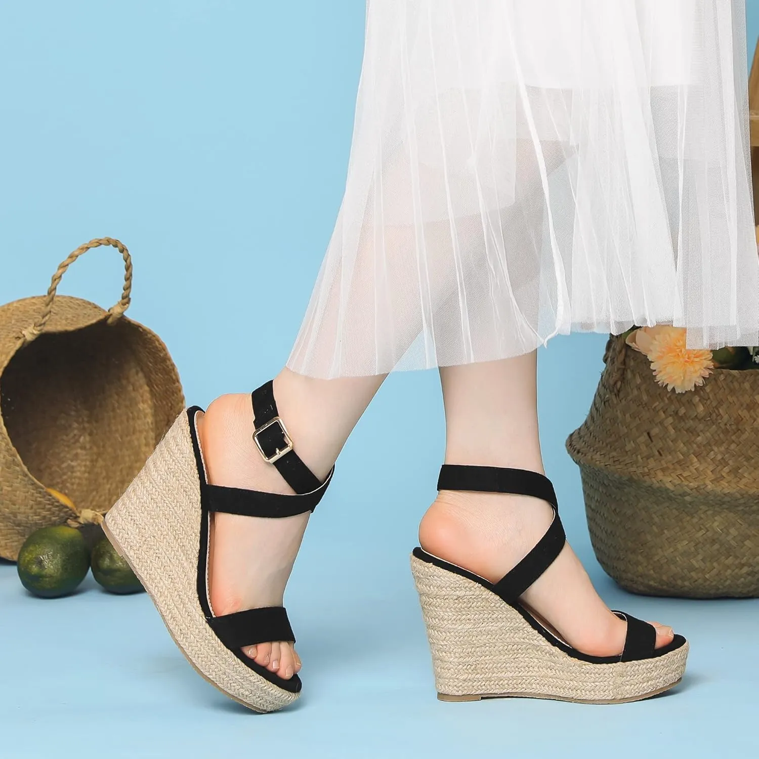 Perphy Slingback Crisscross Espadrille Wedge Heel Sandals for Women