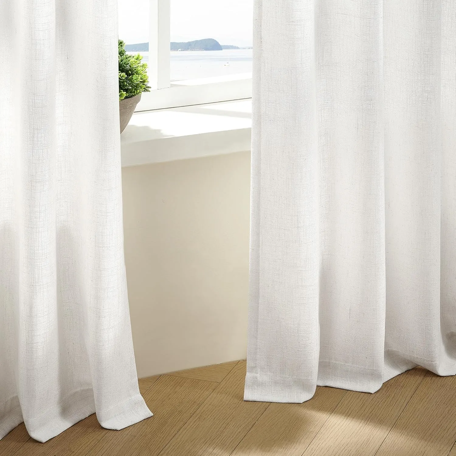 Pinch Pleated Linen Curtains 96 Inches Long for Living Room Bedroom Light Filtering Boho Window Drape 96 inch 2 Panels with Hooks Rings 8ft Cream Beige White Sliding Glass Door Semi Sheer Curtain