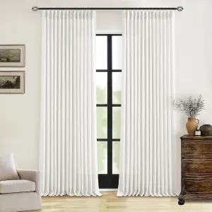 Pinch Pleated Linen Curtains 96 Inches Long for Living Room Bedroom Light Filtering Boho Window Drape 96 inch 2 Panels with Hooks Rings 8ft Cream Beige White Sliding Glass Door Semi Sheer Curtain