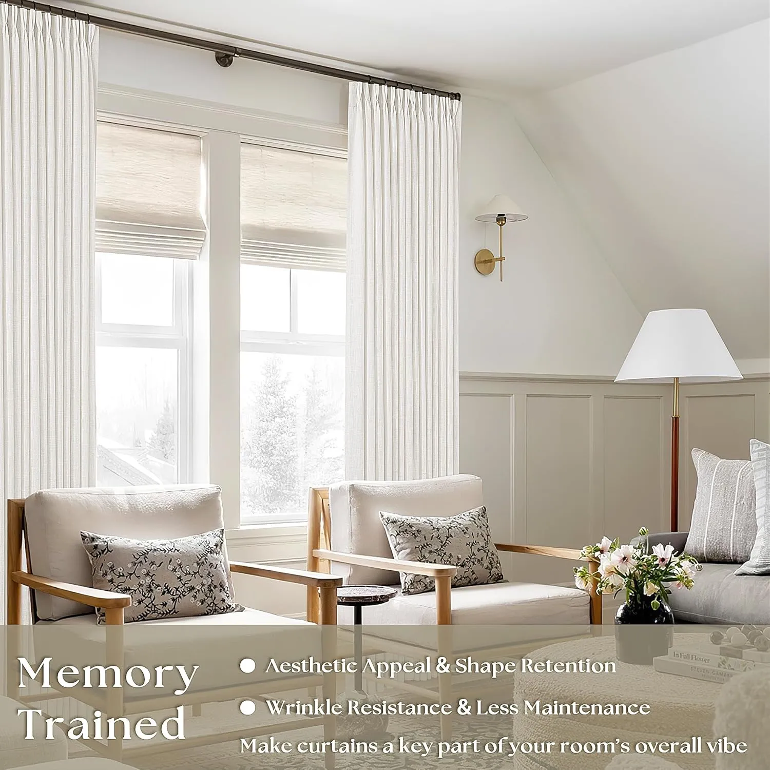 Pinch Pleated Linen Curtains 96 Inches Long for Living Room Bedroom Light Filtering Boho Window Drape 96 inch 2 Panels with Hooks Rings 8ft Cream Beige White Sliding Glass Door Semi Sheer Curtain
