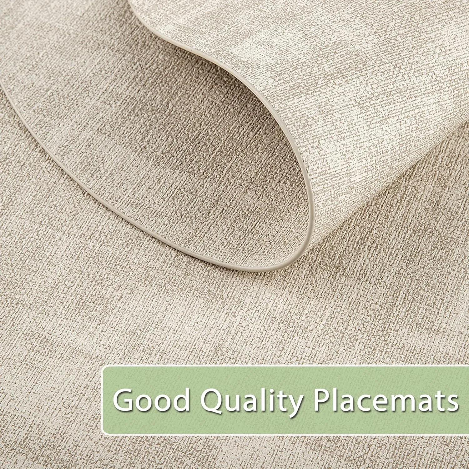 Placemats Set of 12 Washable, Heat Resistant Table Placemats Wipeable Faux Leather Oval Place Mats Non Slip, Waterproof Oval Table Mats for Indoor Outdoor, Beige