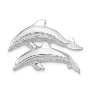 Polished and Textured Dolphins Chain Slide Charm Pendant in Real 925 Sterling Silver