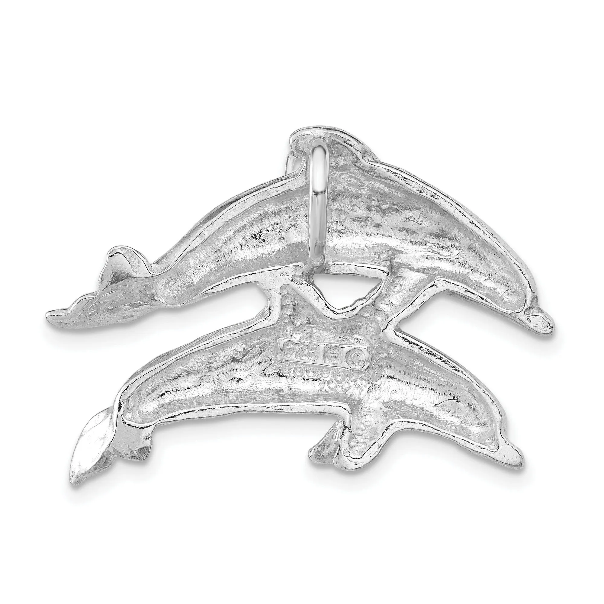 Polished and Textured Dolphins Chain Slide Charm Pendant in Real 925 Sterling Silver