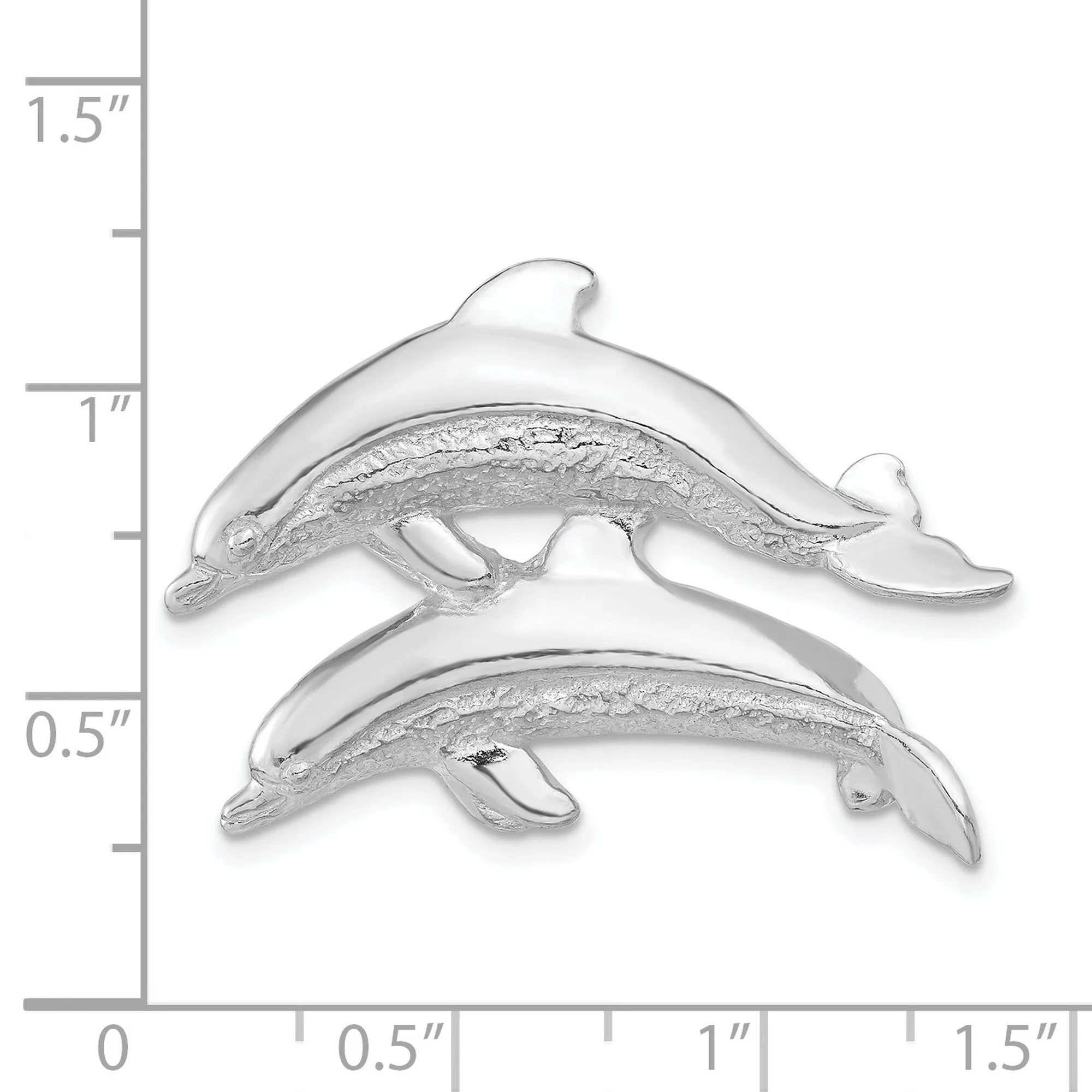 Polished and Textured Dolphins Chain Slide Charm Pendant in Real 925 Sterling Silver