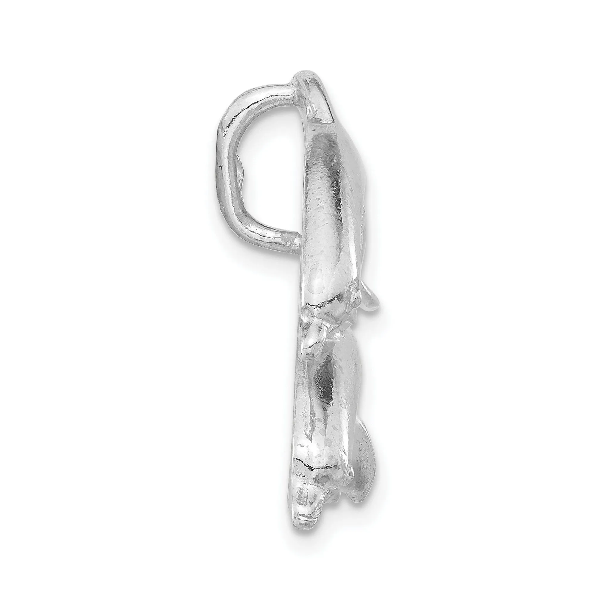Polished and Textured Dolphins Chain Slide Charm Pendant in Real 925 Sterling Silver