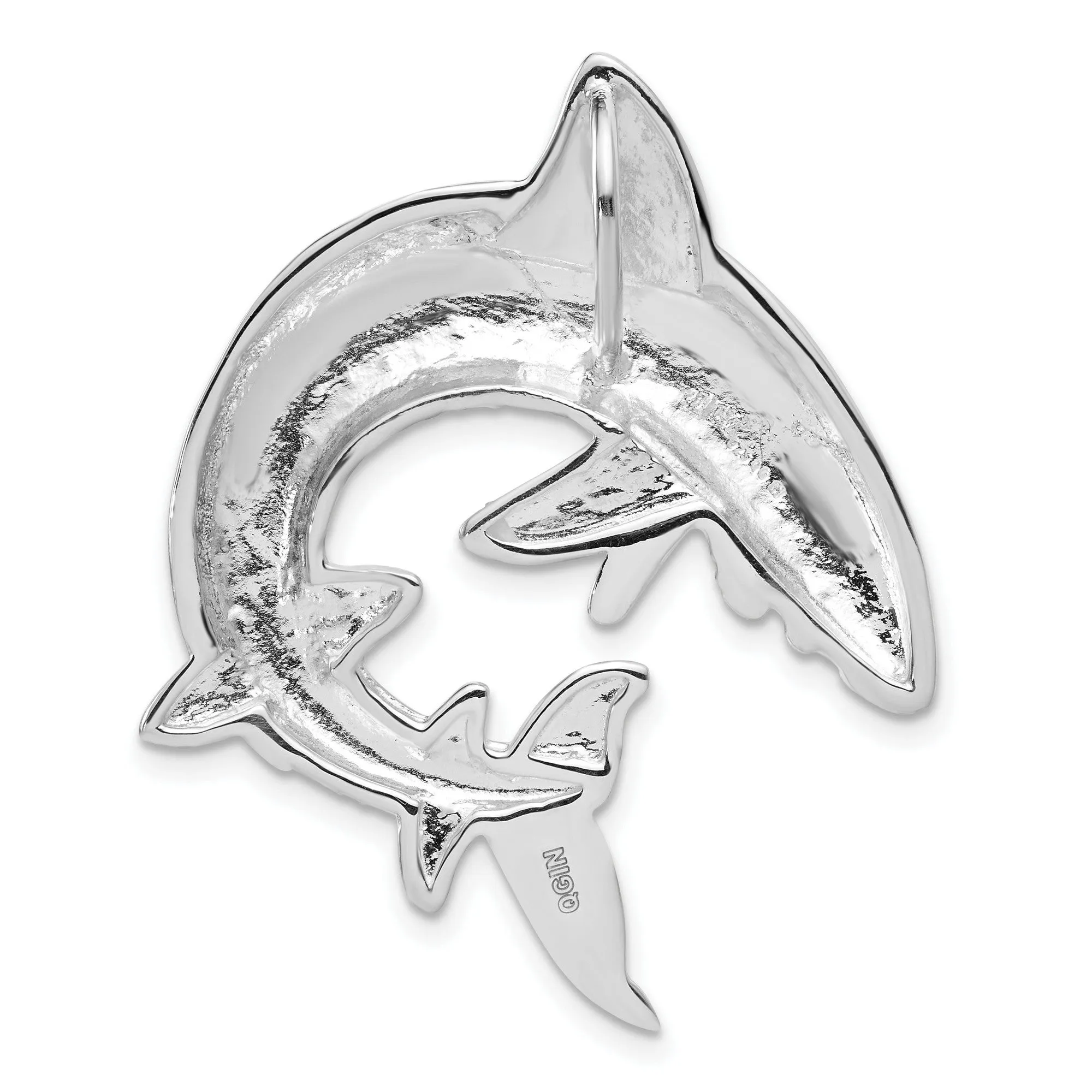 Polished and Textured Shark Chain Slide Charm Pendant in Real 925 Sterling Silver