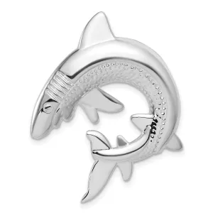 Polished and Textured Shark Chain Slide Charm Pendant in Real 925 Sterling Silver