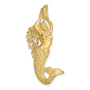 Polished Textured Mermaid Chain Slide Charm Pendant in Real 10k Yellow Gold