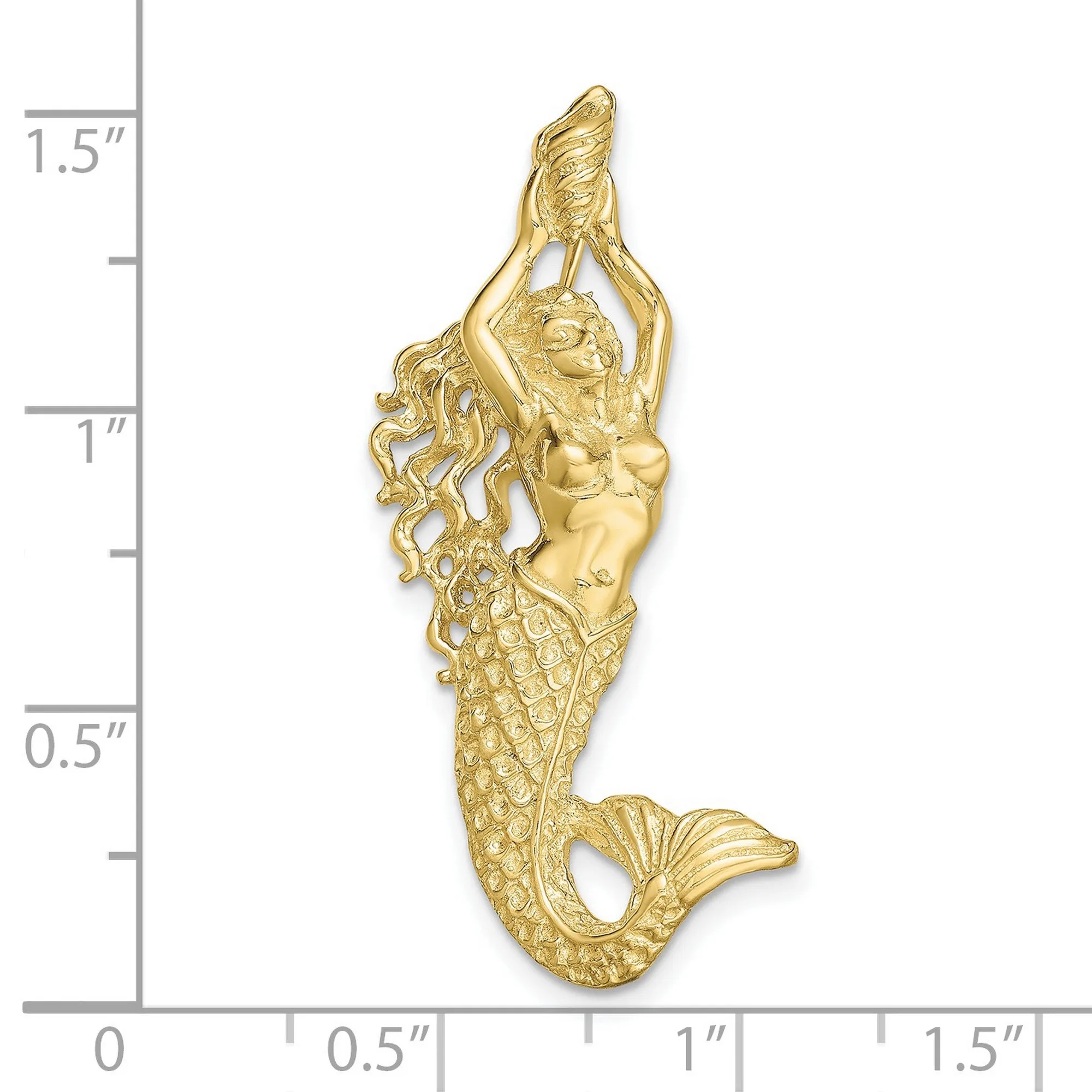 Polished Textured Mermaid Chain Slide Charm Pendant in Real 10k Yellow Gold