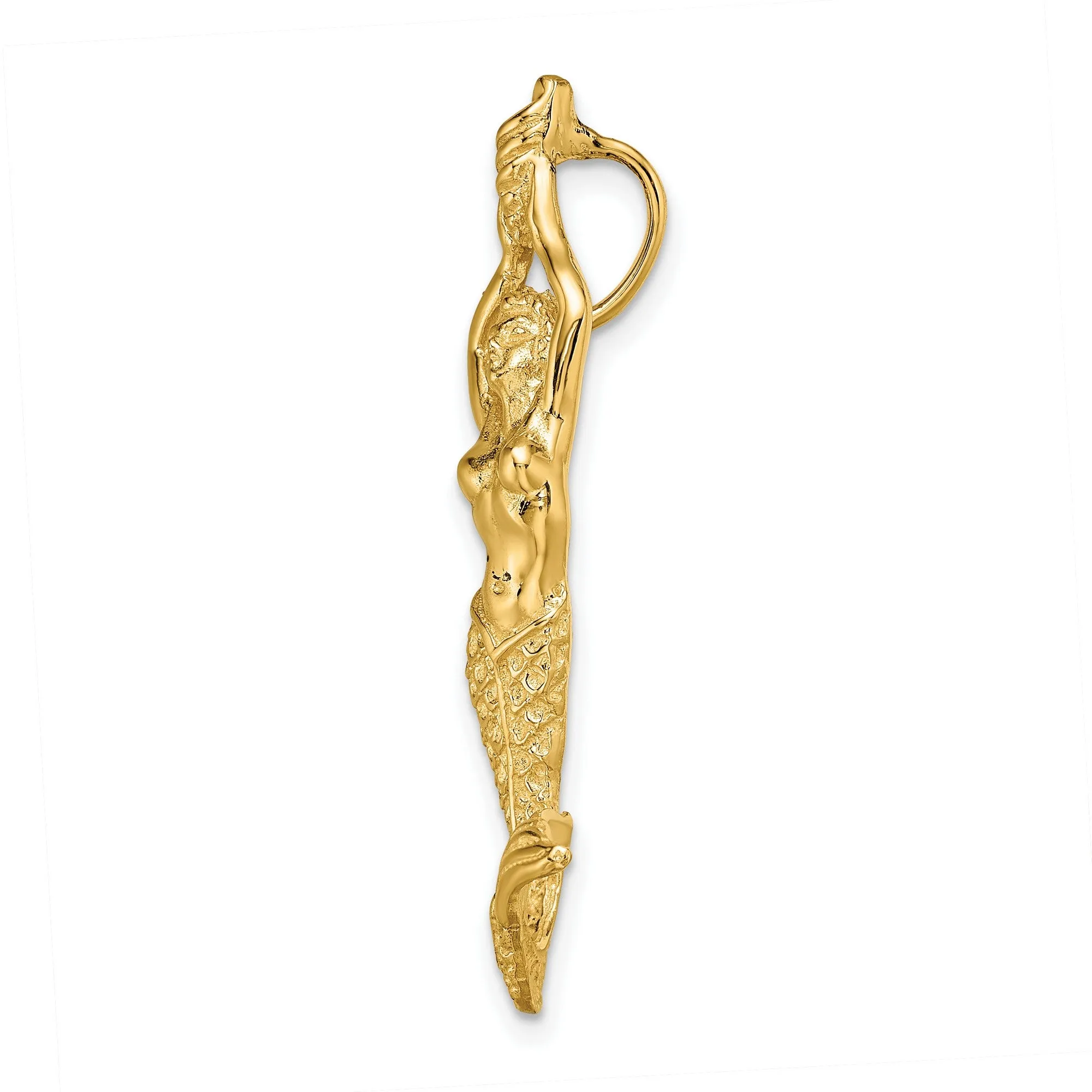 Polished Textured Mermaid Chain Slide Charm Pendant in Real 10k Yellow Gold