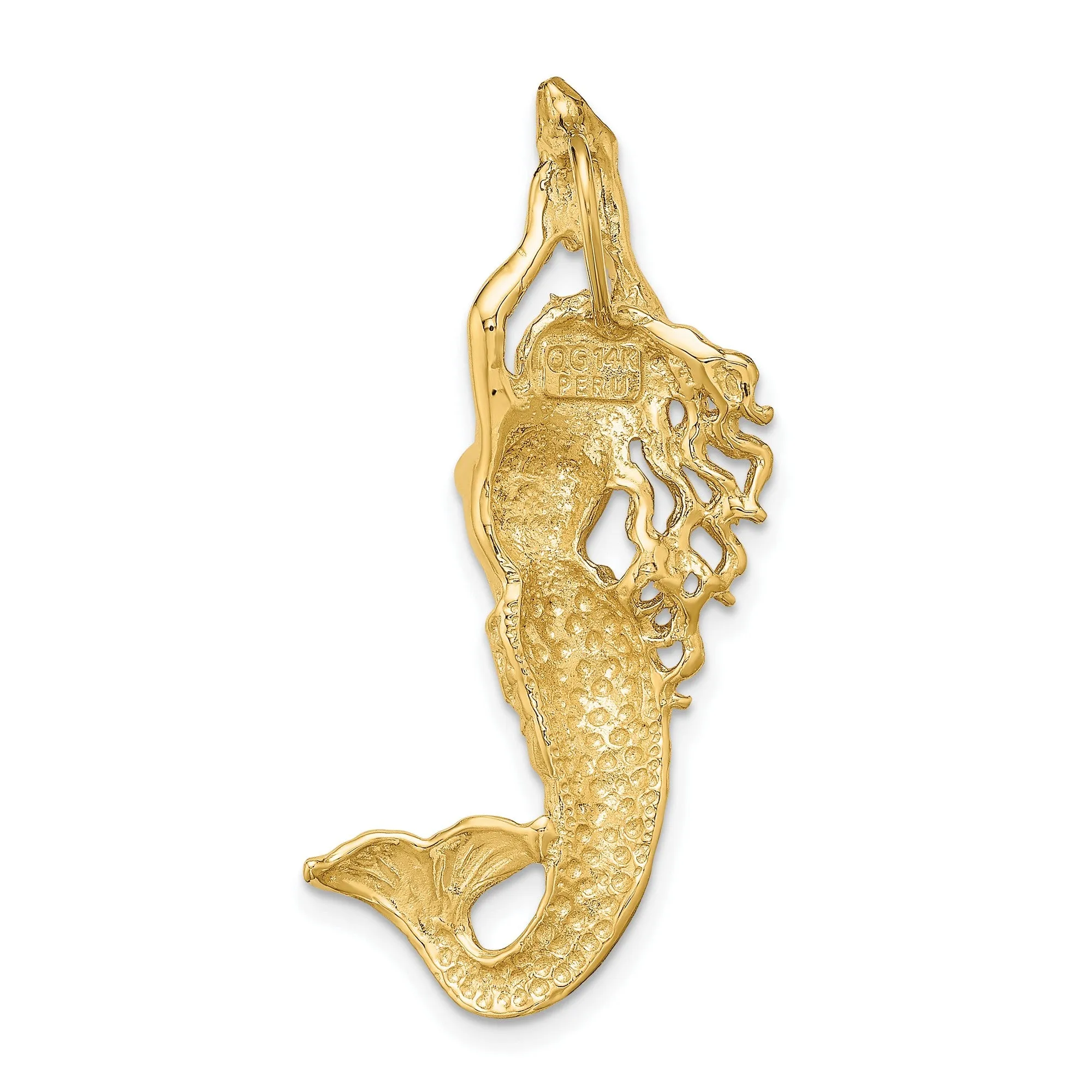 Polished Textured Mermaid Chain Slide Charm Pendant in Real 10k Yellow Gold